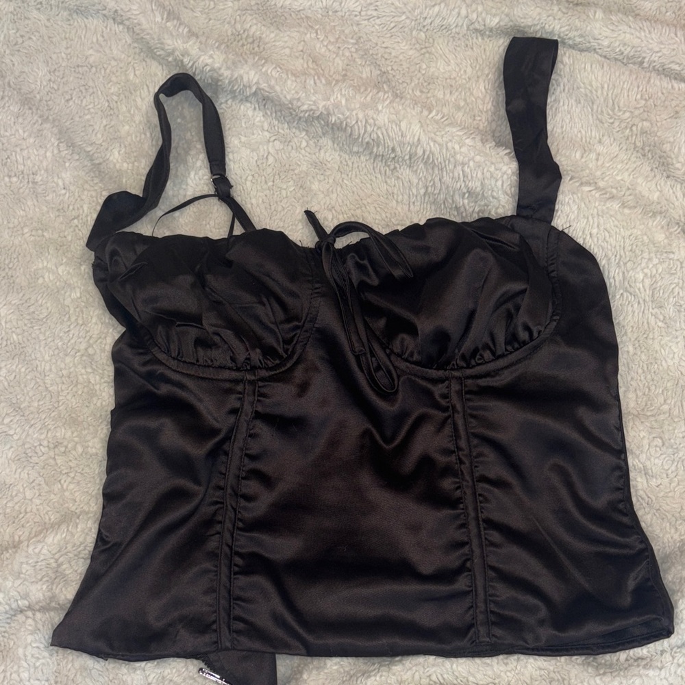 Princess Polly Black Satin Corset style Crop Top